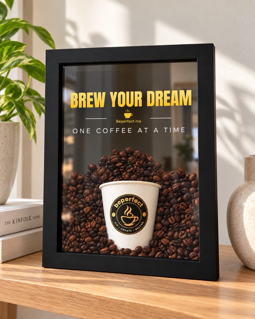 Tableau 3D Coffee Dream, cadre noir
